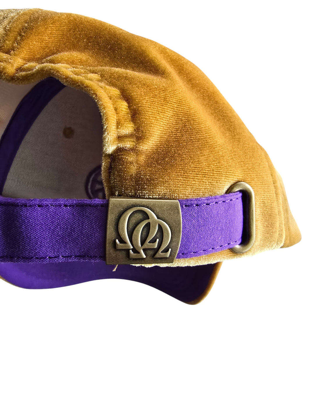 Old English Greek Omega Velvet Gold 6 panel cap