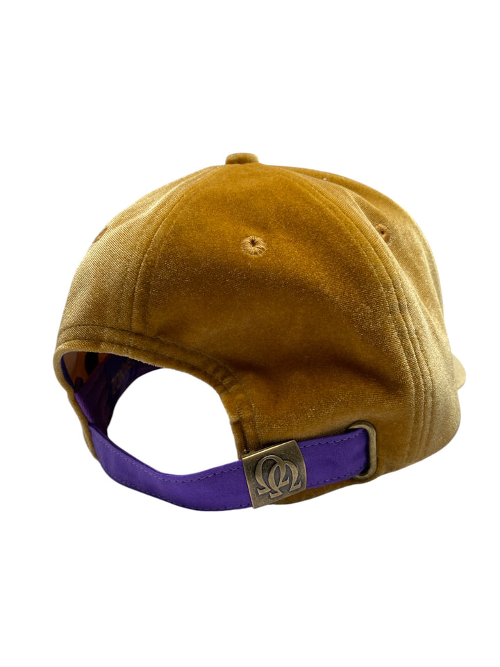 Old English Greek Omega Velvet Gold 6 panel cap