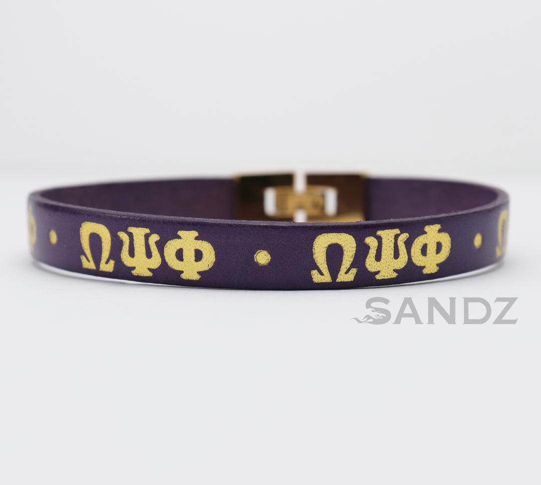 Omega Psi Phi Fraternity 10mm leather flat bracelet
