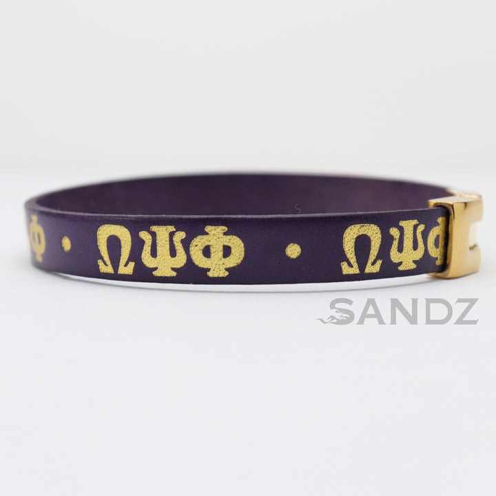 Omega Psi Phi Fraternity 10mm leather flat bracelet