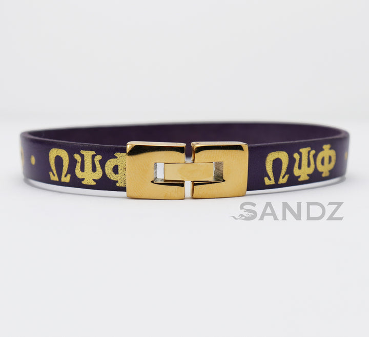Omega Psi Phi Fraternity 10mm leather flat bracelet