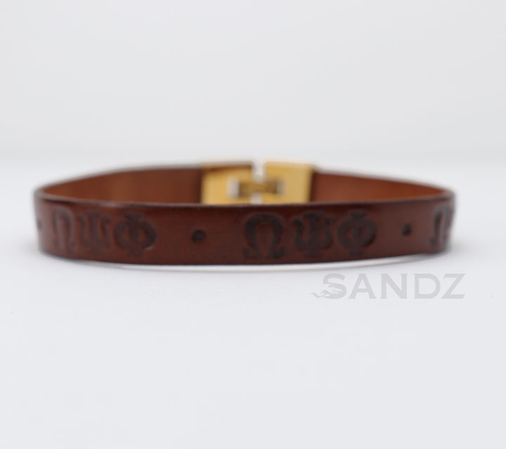 Omega Psi Phi Fraternity 10mm leather flat bracelet