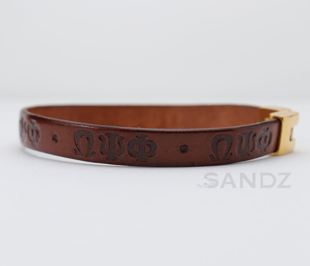 Omega Psi Phi Fraternity 10mm leather flat bracelet