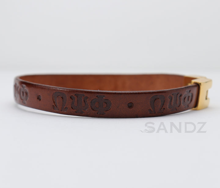 Omega Psi Phi Fraternity 10mm leather flat bracelet