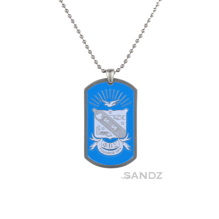 Phi Beta Sigma Fraternity Dog Tag Medallion , embossed Greek letters with engraved motto and founding year 1914