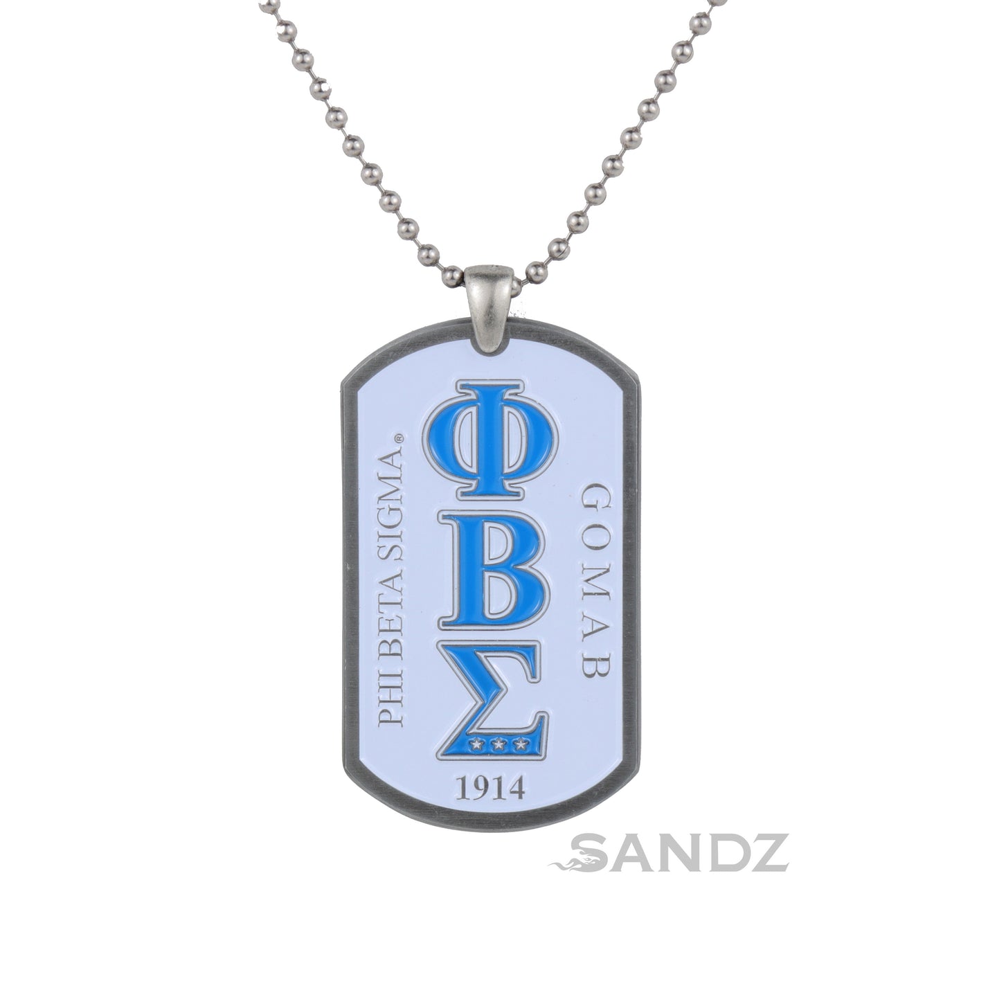 Phi Beta Sigma Fraternity Dog Tag Medallion , embossed Greek letters with engraved motto and founding year 1914
