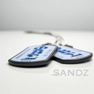 Phi Beta Sigma Fraternity Dog Tag Medallion , embossed Greek letters with engraved motto and founding year 1914