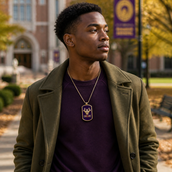 Omega Psi Phi Fraternity Dog Tag Necklace – Sons of Blood and Thunder (SOBAT) Pendant