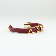 Leather Delta Sigma Theta bracelet with gold plated greek letters ΔΣΘ, Delta Sigma Theta Gifts, DST, www.thesandz.com 