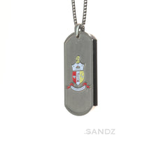 Kappa Alpha Psi Dog Tag Medallion , embossed Greek letters with engraved motto and founding year 1911