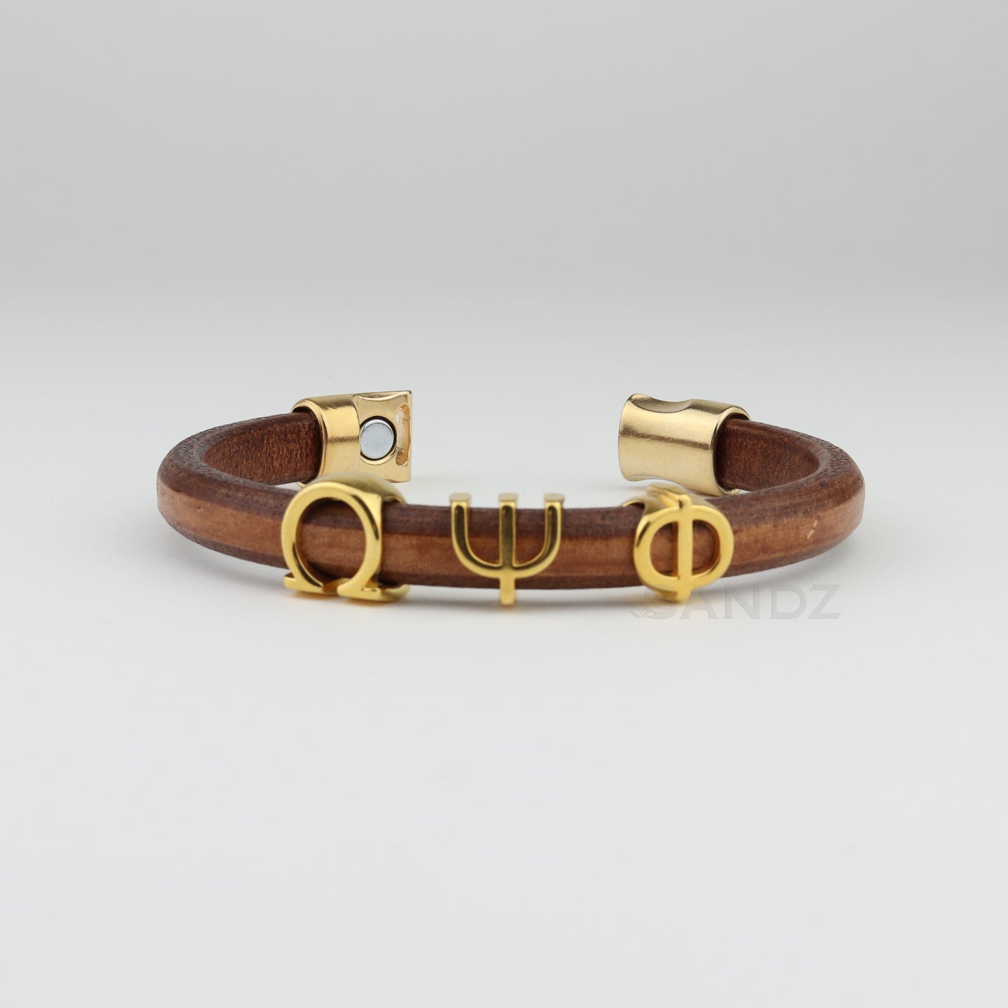 Leather Omega Psi Phi bracelet with gold plated greek letters ΩΨΦ, Omega Psi Phi gifts, Da Bruhz, Omega Man www.thesandz.com