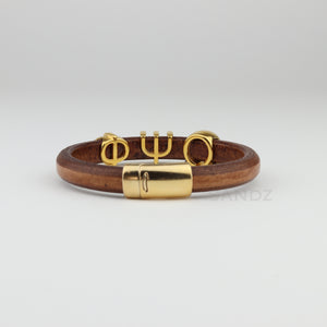 Leather Omega Psi Phi bracelet with gold plated greek letters ΩΨΦ, Omega Psi Phi gifts, Da Bruhz, Omega Man www.thesandz.com