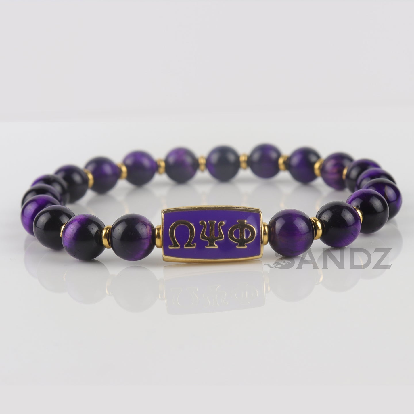 Omega Psi Phi Purple Tiger Eye stone bead bracelet